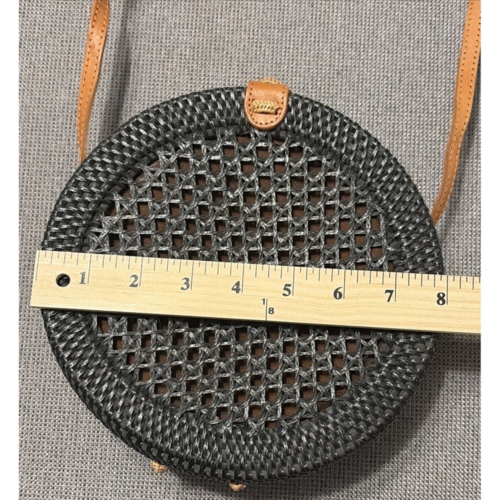 Rattan Round Crossbody‎ Natural Texture Woven Straw Boho Coastal Summer Purse - Picture 10 of 14
